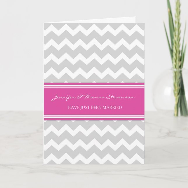 Chevron rose Gris Juste Marié Carte Faire-part (Devant)