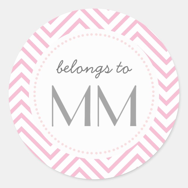 Chevron rose monogrammé - Étiquettes do-it-yoursel (Devant)