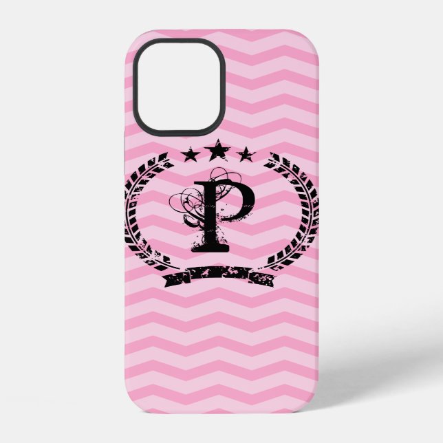 chevron rose monogrammé motif iPhone 12 coque (Verso)