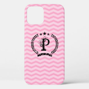chevron rose monogrammé motif iPhone 12 coque