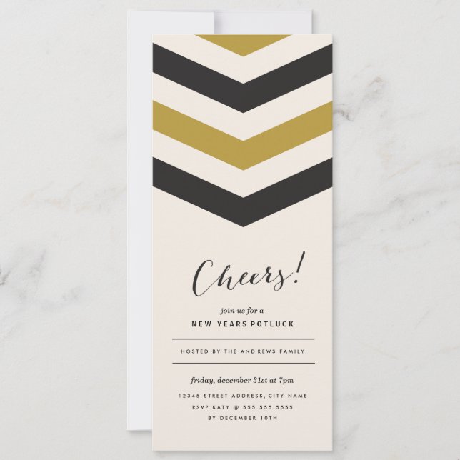 Chevron Stripes Invitation du Nouvel An (Devant)