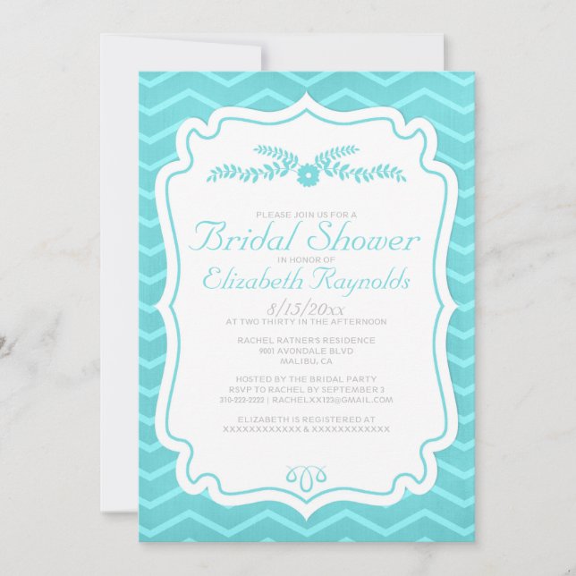 Chevron turquoise barre des invitations de Fête de (Devant)