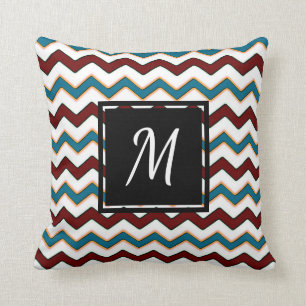 Chevron turquoise Bourgogne Monogramme Oreiller à