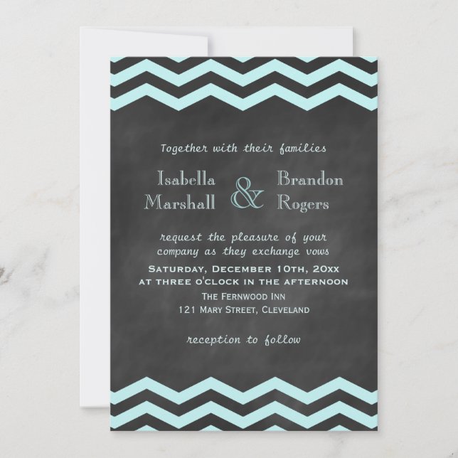 Chevron Turquoise Chalkboard Faire-part de mariage (Devant)