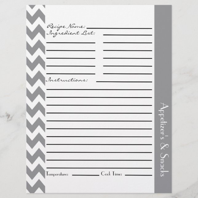Chevron Zigzag Feuilles de recettes rayées - Gris (Devant)