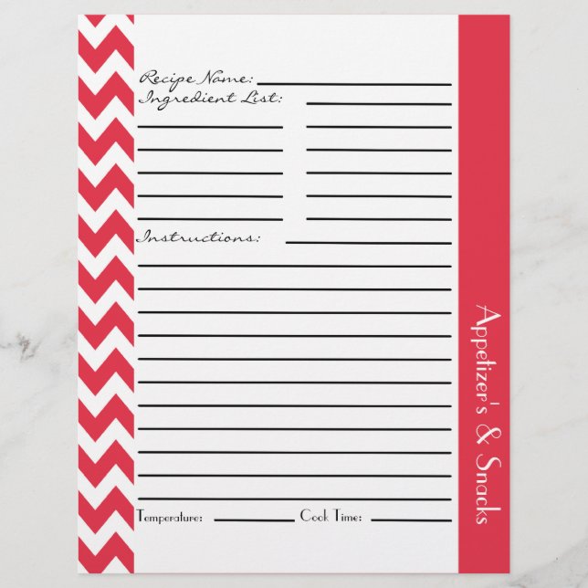 Chevron Zigzag Feuilles de recettes rayées - Rouge (Devant)