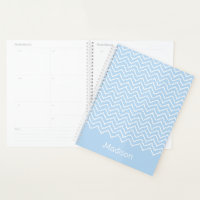 Chevron Zigzag Ondulé Bleu Et Blanc Avec Nom