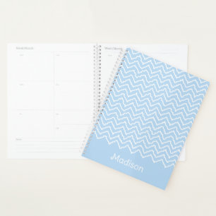 Chevron Zigzag Ondulé Bleu Et Blanc Avec Nom