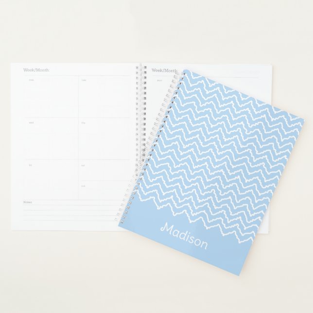 Chevron Zigzag Ondulé Bleu Et Blanc Avec Nom (Devant avec enveloppe)