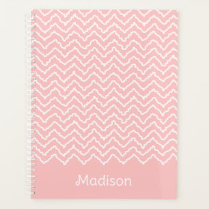 Chevron Zigzag Ondulé Rose Et Blanc Avec Nom