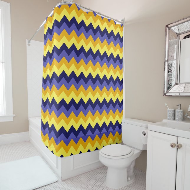 Chevrons bleu jaune or rideau de douche (En situation)