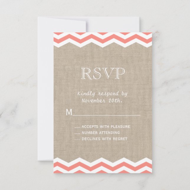 Chevrons de corail sur Burlap RSVP (Dos)
