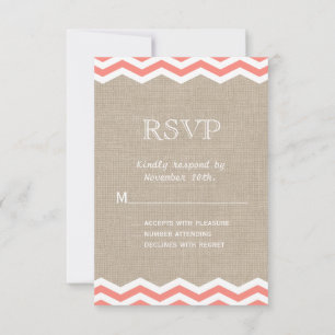 Chevrons de corail sur Burlap RSVP
