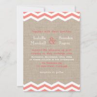 Chevrons de corail sur Faire-part de mariage Burla