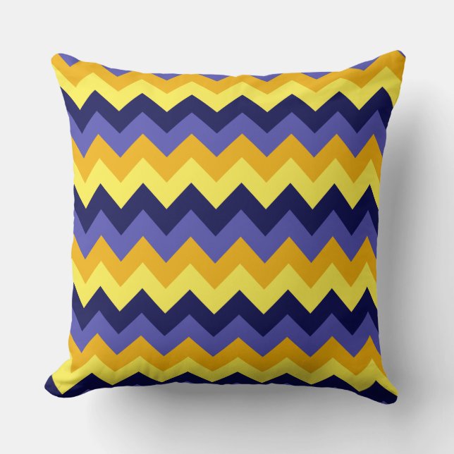 Chevrons d'or jaune bleu Grand oreiller à lancer (Recto)