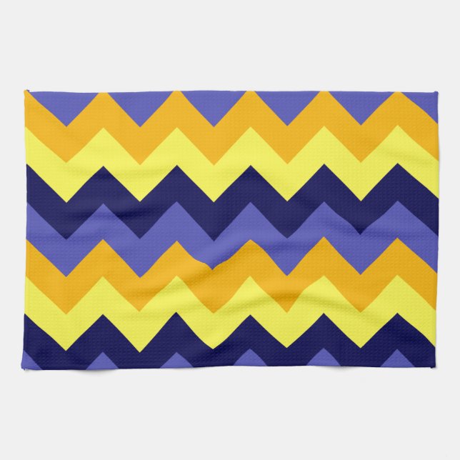 Chevrons d'or jaune bleu Serviette de cuisine (Horizontal)