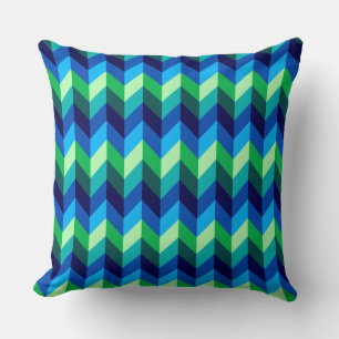 Chevrons Ombre Vert Bleu Grand Oreiller à Thon