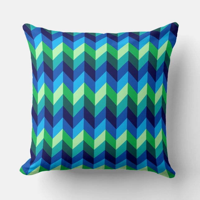 Chevrons Ombre Vert Bleu Grand Oreiller à Thon (Recto)