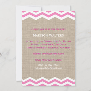 Chevrons roses sur Burlap Invitation Bat mitzvah