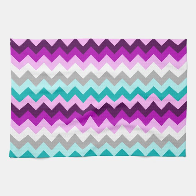 Chevrons Turquoises violets Serviette de cuisine (Horizontal)
