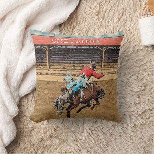 Cheyenne Rodeo Cowboy Bareback Bronc Rider Coussin