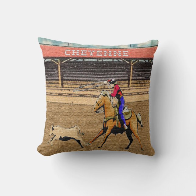 Cheyenne Rodeo Cowboy Calf Roping Coussin (Recto)