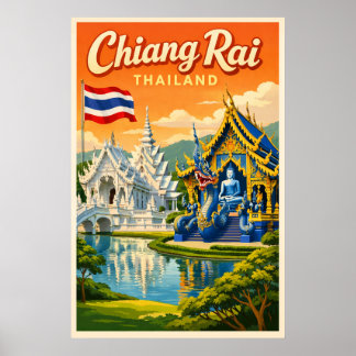 Chiang Rai Thaïlande - Affiche de voyage vintage