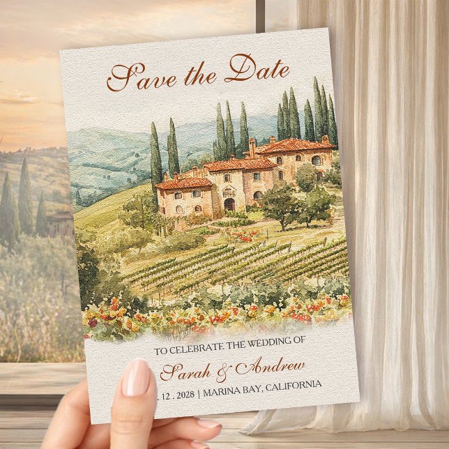 Chianti Vignoble Aquarelle Mariage Carte de Préavi (Créateur téléchargé)