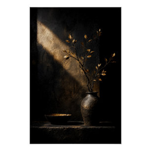 Chiaroscuro Golden Branch Moody Still Life Poster