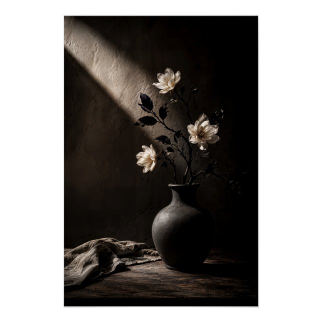 Chiaroscuro White Flowers Moody Still Life Poster (Devant)