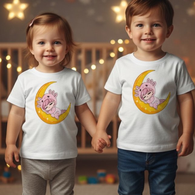 Chibi Axolotl Dormant Lune T-Shirt pour Bébé (Créateur téléchargé)