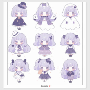 Chibi en PoP violet Art Custom-Cut Vinyl Sticker