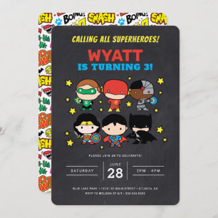 Chibi Justice League Chalkboard Invitation d'anniv