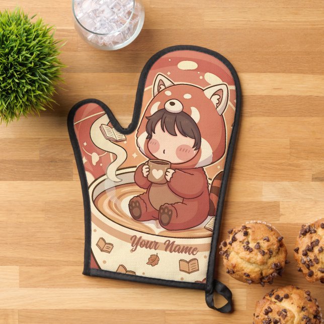 Chibi Red Panda Brew Heat Resistant Oven Mitt (De haut en bas)