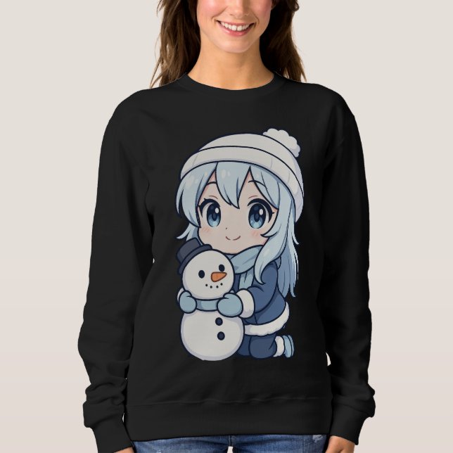 Chibi Winter Girl Sweatshirt – Cute Anime Snowman  (Devant)
