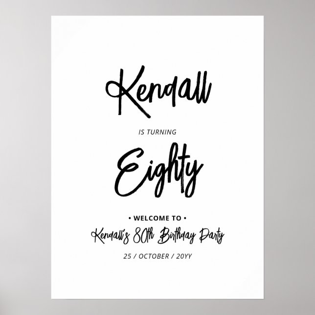 Chic 80e Affiche de bienvenue de fête d'anniversai (Devant)