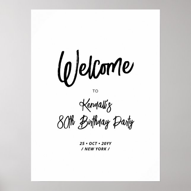 Chic 80e Affiche de bienvenue de fête d'anniversai (Devant)