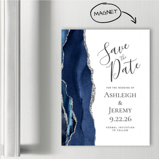 Chic Agate Bleu Nuit Argent Magnétique Enregistrez (Créateur téléchargé)