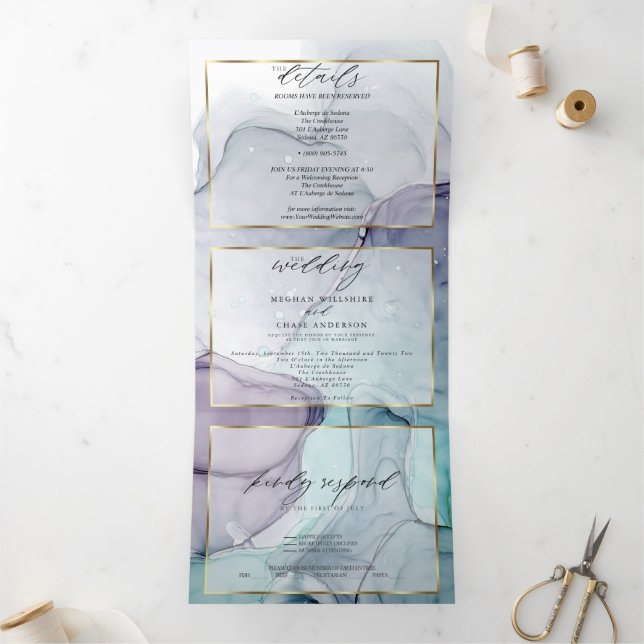 Chic Amethyst Turquoise Abstrait Encre Tri-Fold In (Intérieur)