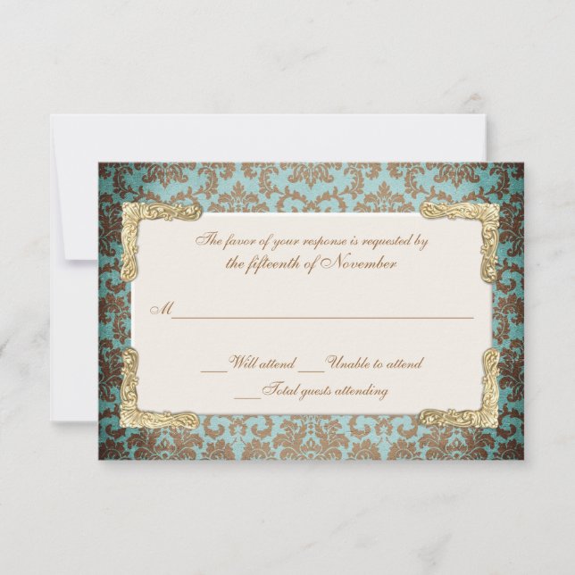 Chic Antique Français Damask Look Wedding RSVP (Devant)