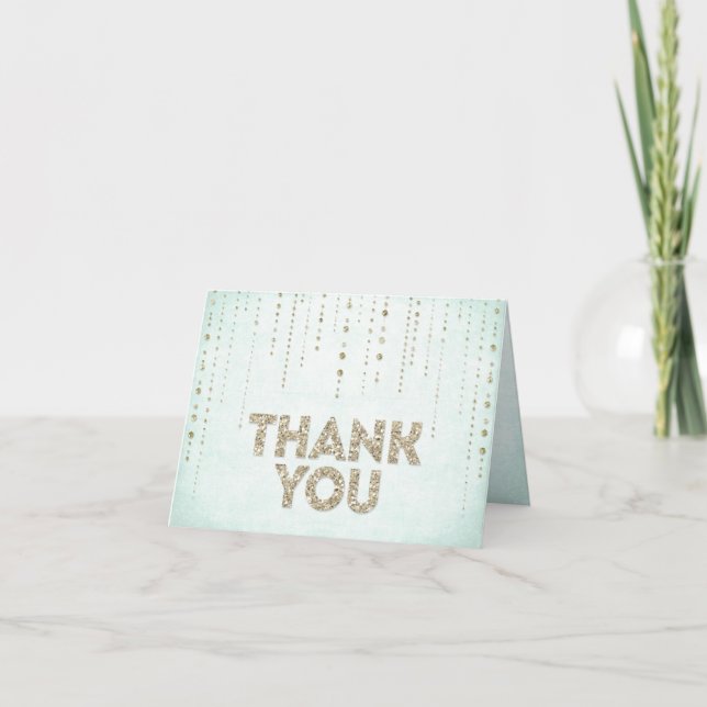 Chic Aqua Bleu & Or Paillettes Merci (Devant)