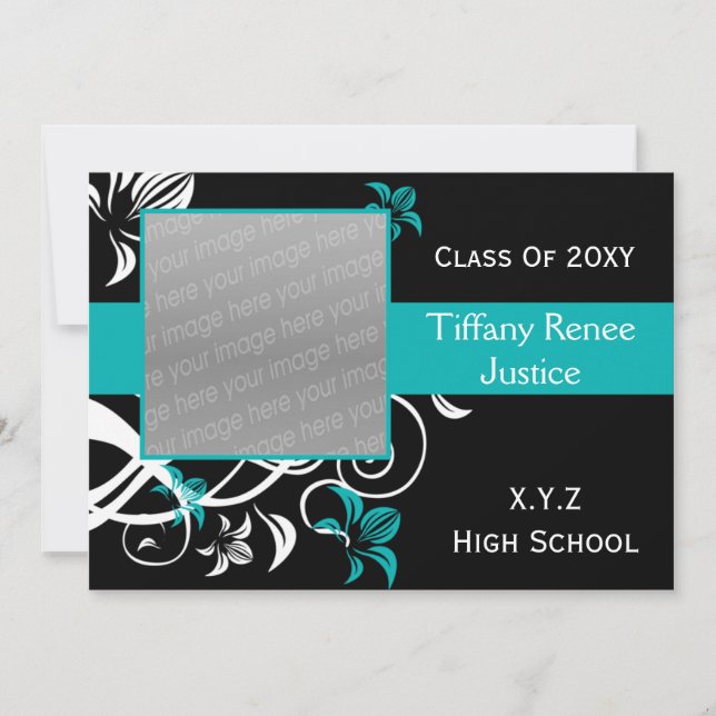 chic aqua Graduation photo Invitation (Devant)