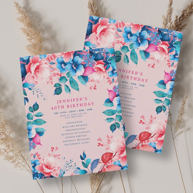 Chic Aquarelle Floral 40e Anniversaire Programme B (Chic Watercolor Floral 40th Birthday Program Blush)