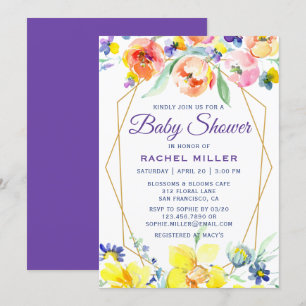 Chic Aquarelle Floral Baby Shower Invitations
