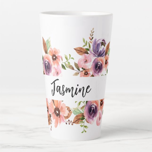 Chic Aquarelle Florale Latte Mug (Devant)