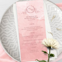 Chic Aquarelle rose, Menu Mariage Monogramme