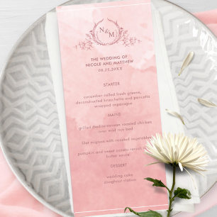 Chic Aquarelle rose, Menu Mariage Monogramme