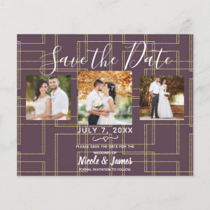 Chic Berry Mauve & Or Géométrique Glam Save Date
