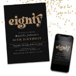 Chic Black and Gold 80th Birthday Party Invitation<br><div class="desc">Chic Black and Gold 80th Birthday Party Invitation. Faites de votre fête d'anniversaire un événement marquant avec notre design glamour noir et or, exubérant sophistication et luxe. Célébrez cette occasion spéciale en style avec des accents élégants qui créent une atmosphère éblouissante. La combinaison frappante de noir et d'or ajoute une...</div>