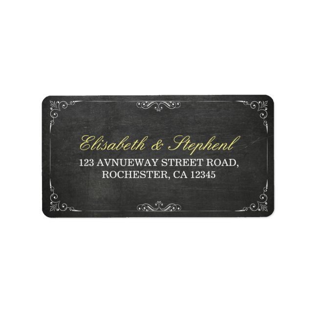 Chic Black Chalkboard Floral Mariage Étiquette de  (Devant)